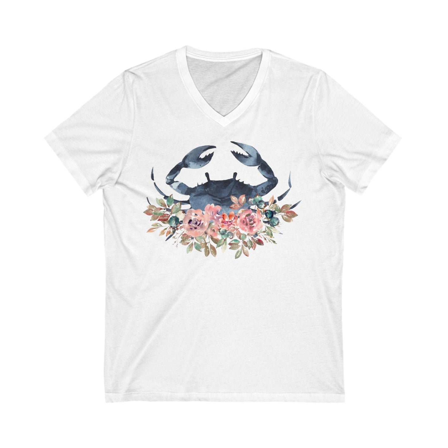 Lovely Flowers with Crab Jersey Short Sleeve V-Neck Tee