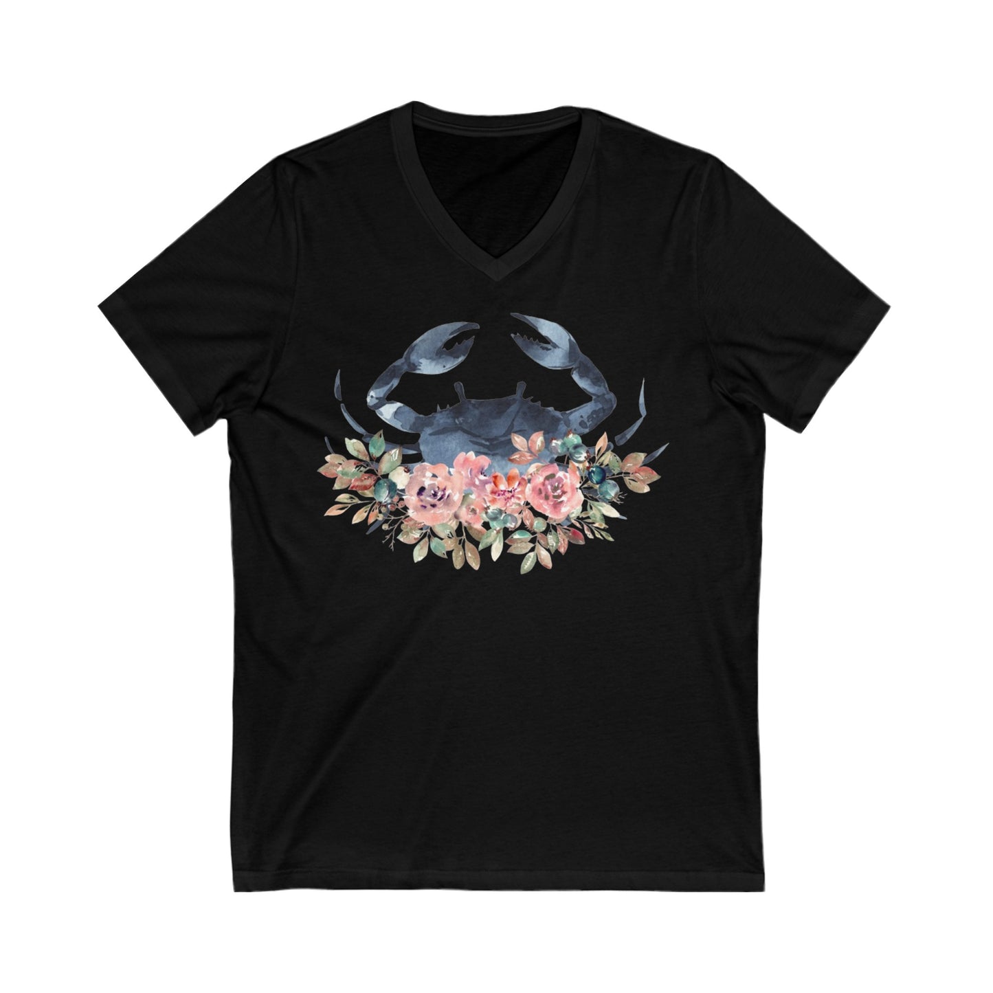 Lovely Flowers with Crab Jersey Short Sleeve V-Neck Tee