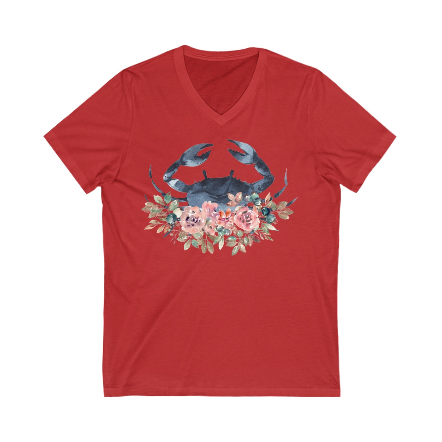 Lovely Flowers with Crab Jersey Short Sleeve V-Neck Tee