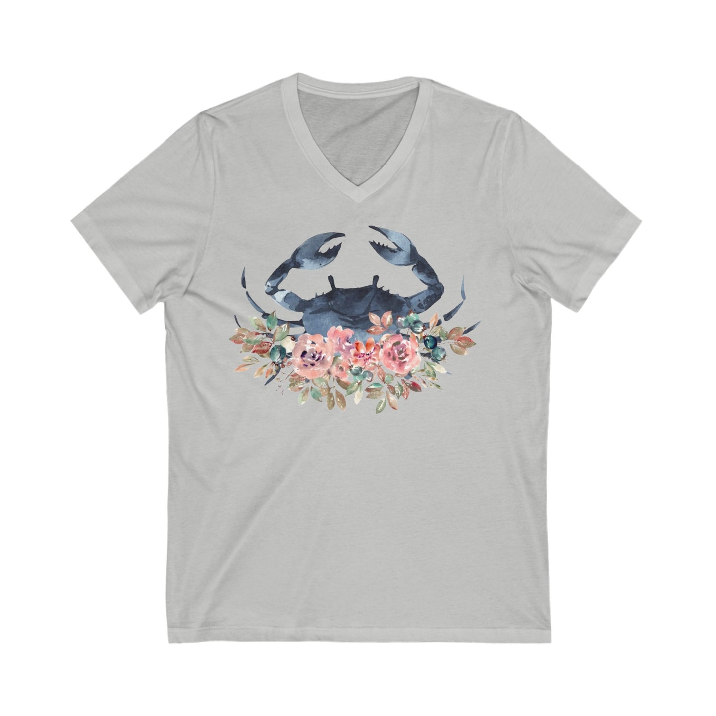 Lovely Flowers with Crab Jersey Short Sleeve V-Neck Tee